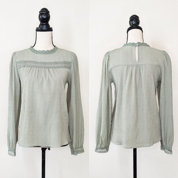 mine Tops - NWT Mine Sage Green Lace Accent Blouse